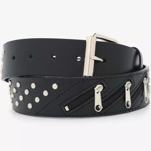 HT Black Studded Belt with zippers. NWOT!